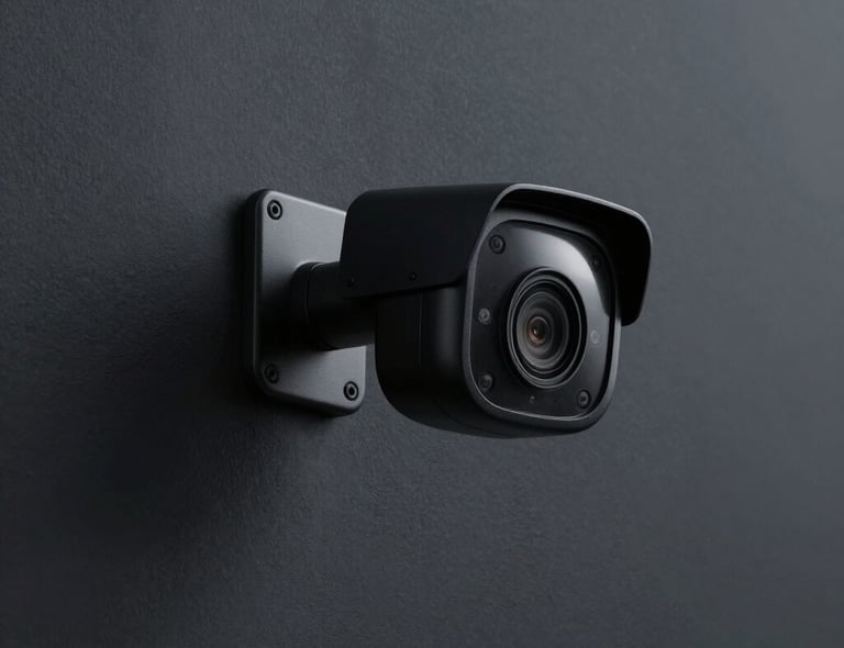 A sleek, modern security camera mounted on a wall, highlighting advanced technology.