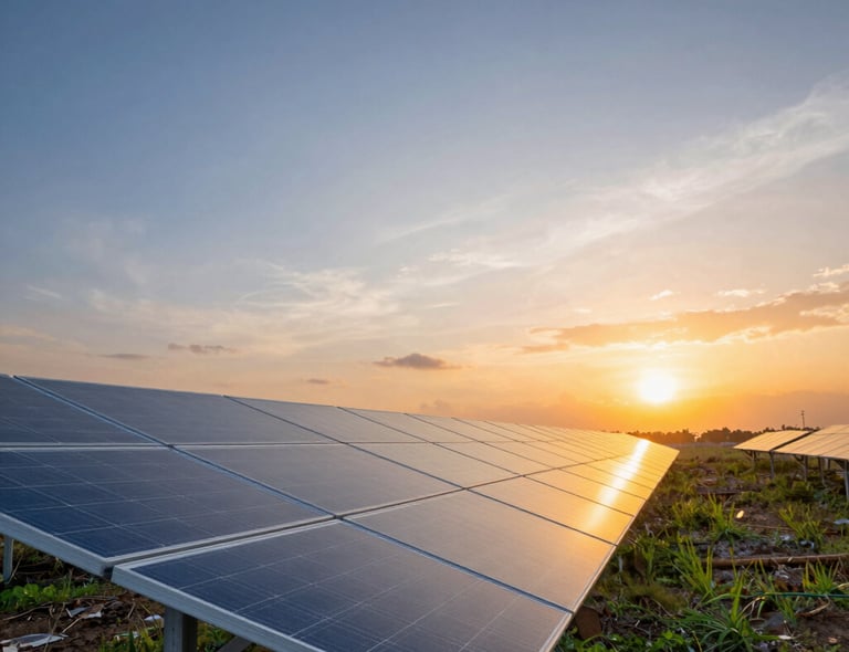 A solar panel installation on a Guatemalan rooftop under a bright blue sky.