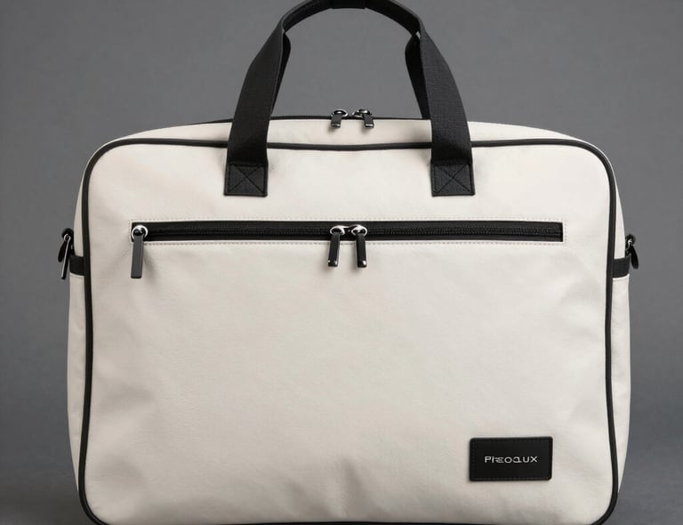 A sleek laptop backpack resting on a modern desk with a laptop and notebook nearby.