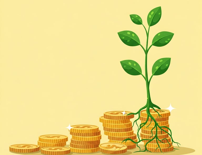 a plant growing out of a pile of coins