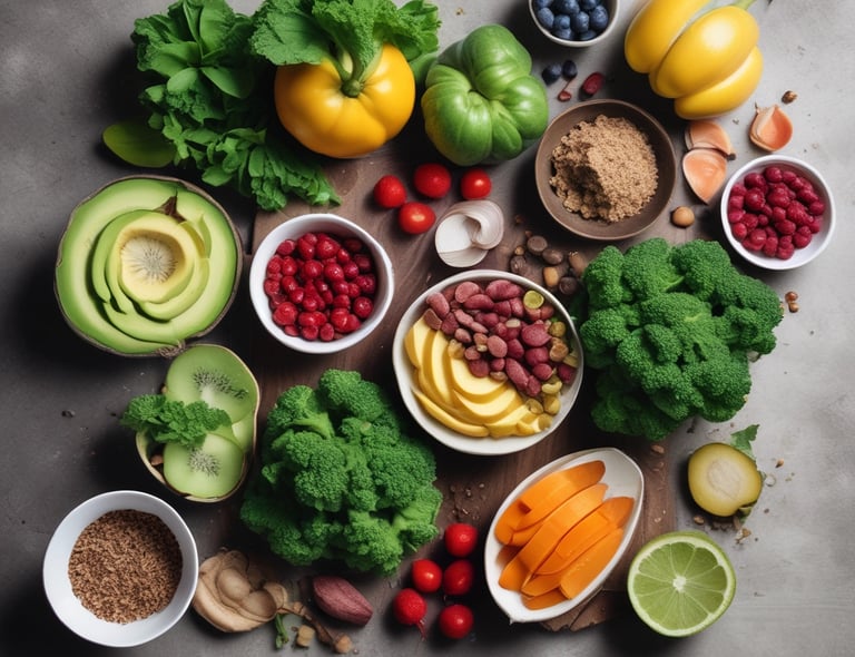 A vibrant display of wellness products showcasing a healthy lifestyle.