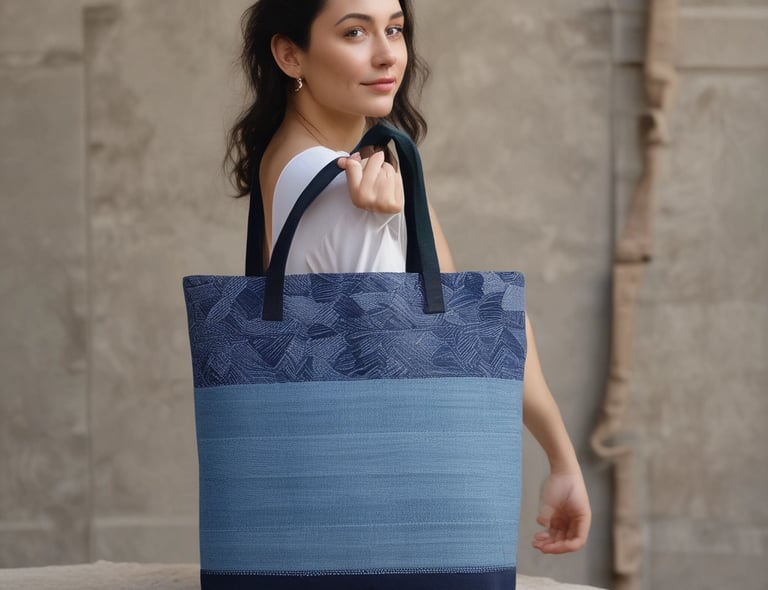 A vibrant display of handcrafted fabric handbags showcasing various colors and patterns.