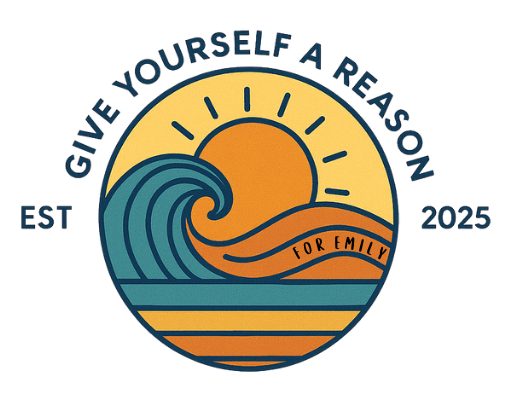 Give Yourself a Reason 2025 logo featuring a sunset, ocean wave, and the phrase 'For Emily' within