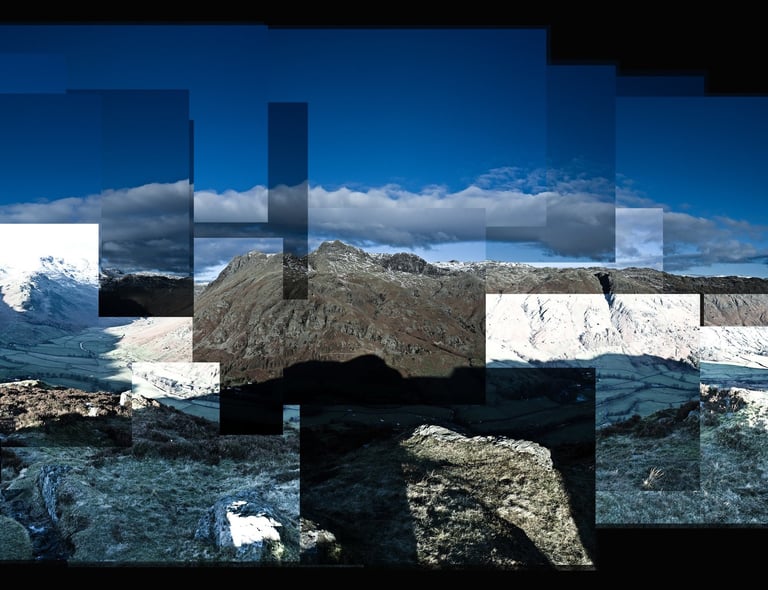 A joiner of the Lake District shot from the top of a snowy mountain