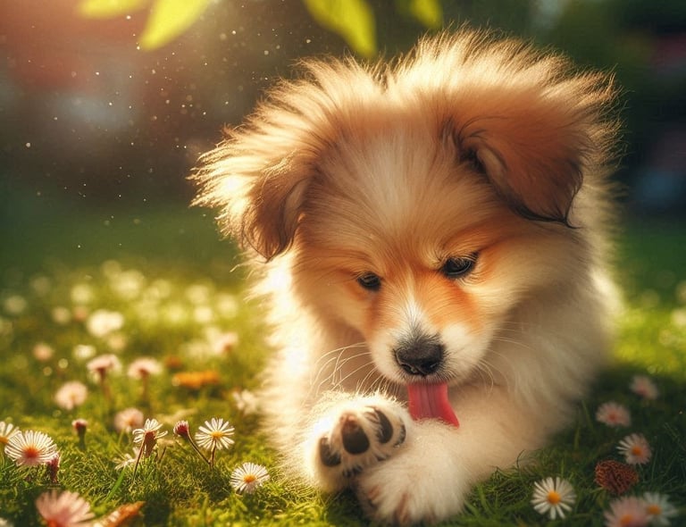 perro lamiéndose las patas