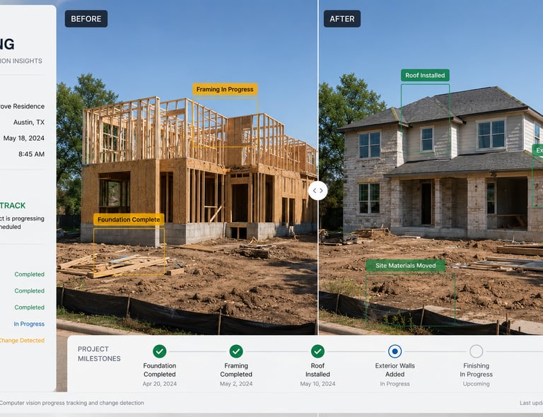 AI construction progress monitoring before and after comparison