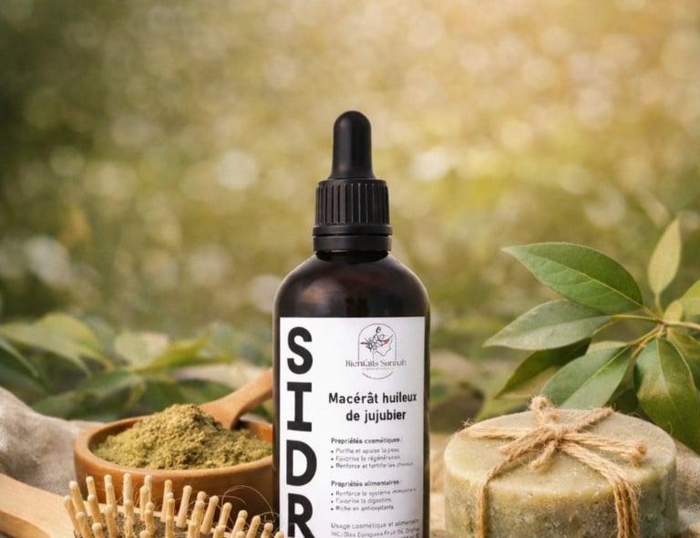 ​Macérat huileux de Jujubier Sidr Bienfaits Sunnah - Soin cheveux et peau - Cosmétique naturelle.