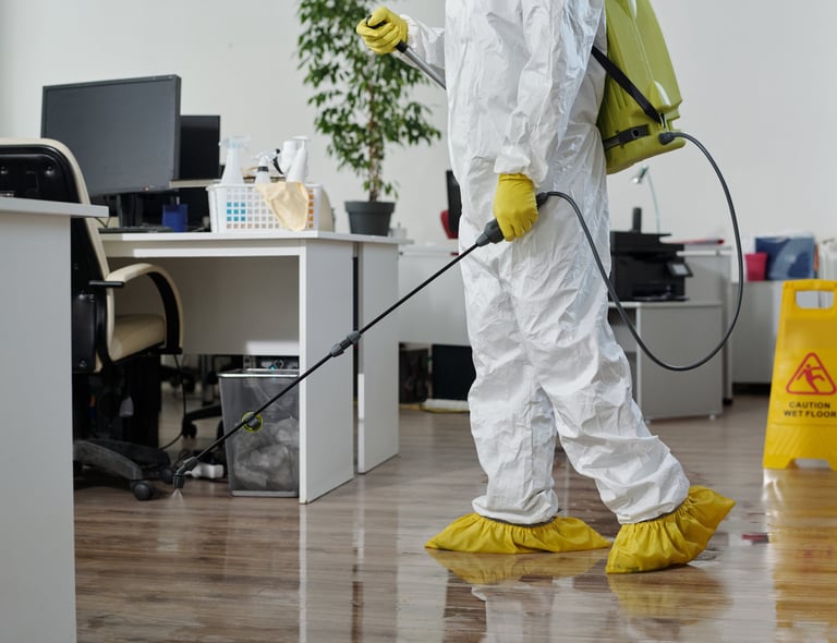 Our team member disinfecting surfaces for a healthy environment.
