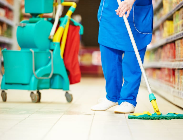 Store undergoing thorough cleaning to ensure a fresh and inviting shopping experience.