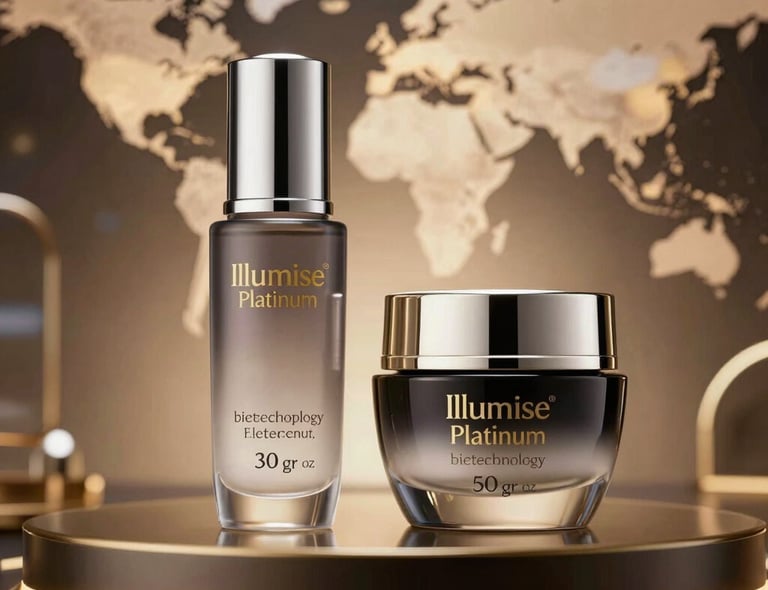 Elegant close-up of a luxurious serum bottle with soft glowing light.