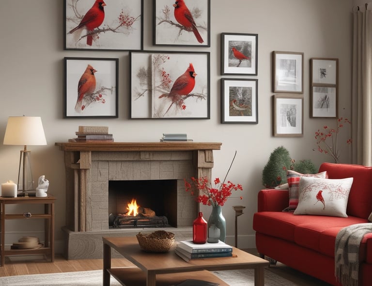 A charming red cardinal perched on a rustic wooden branch, symbolizing love and hope.