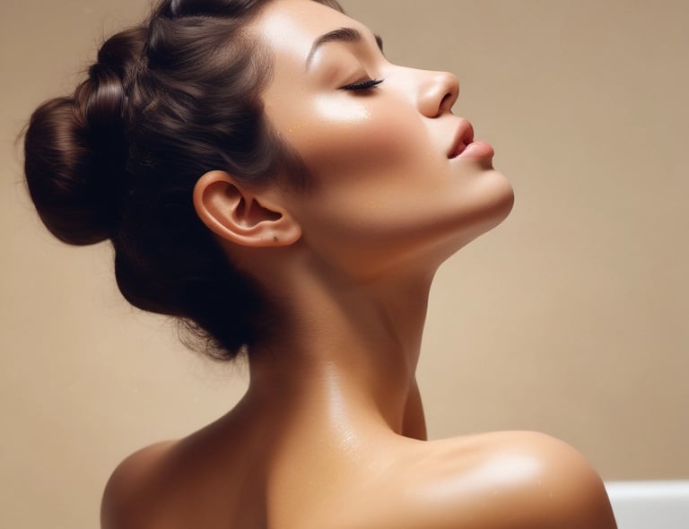 A close-up of diverse hands applying a radiant face serum in soft natural light.