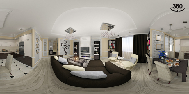 a 360 - view of a living room with a couch and a table