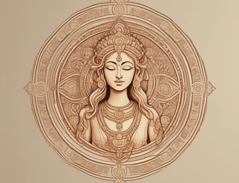 A man dressed in traditional attire is performing a Hindu ritual. He is seated beside a small altar adorned with colorful flowers and garlands. In front of him, there is a fire burning. Several religious statues are visible in the background, also decorated with floral garlands.