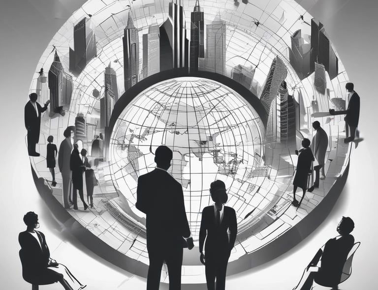 A professional team discussing mining project plans around a table.