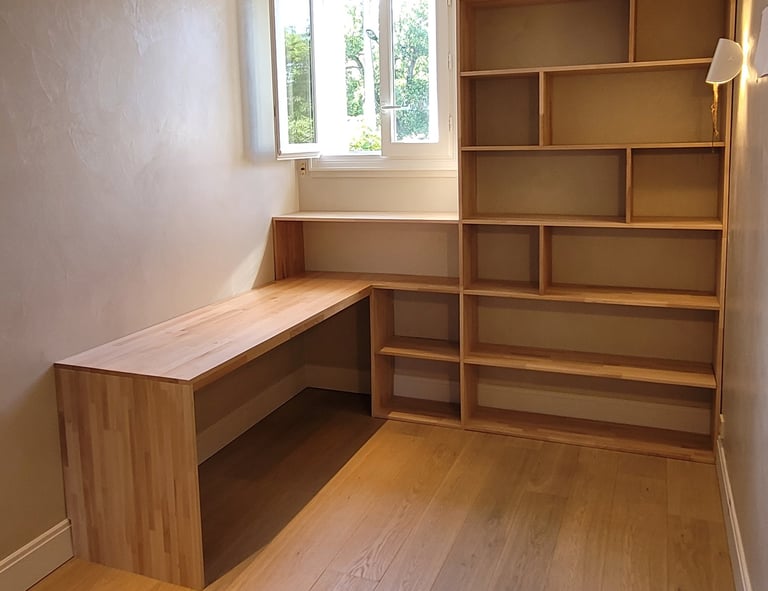 bureau et bibilothèque sur mesure en chêne massif
