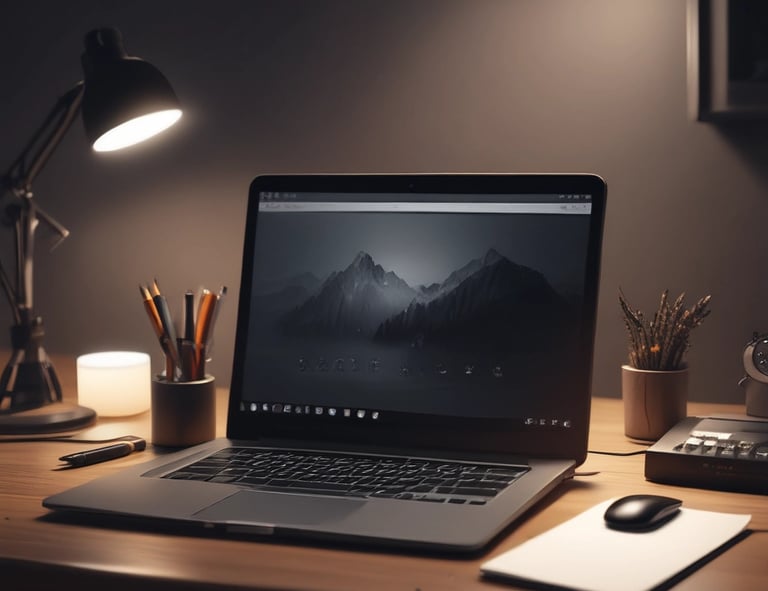 A minimalist brand visual concept board illuminated by soft, moody lighting.