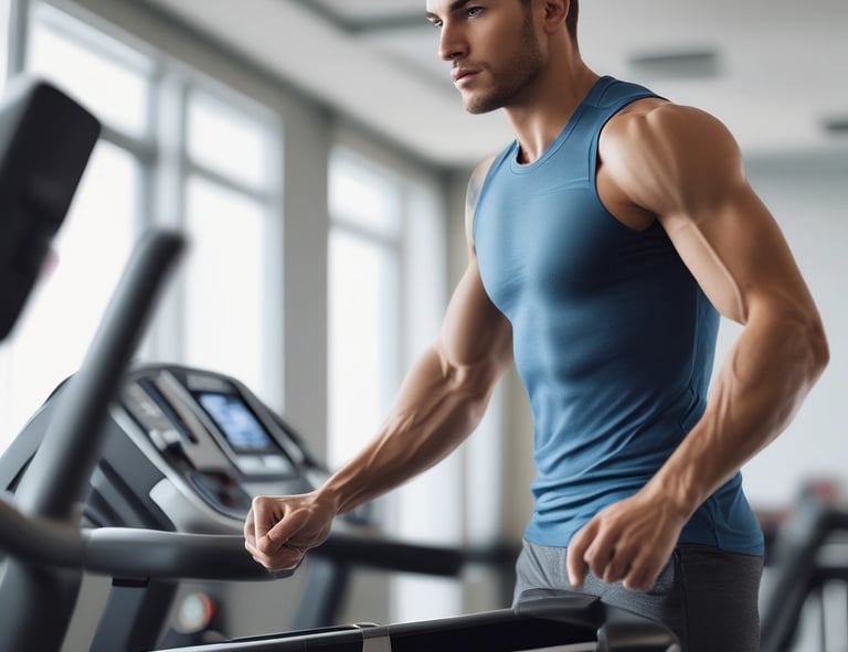 a woman is walking on a treadmill