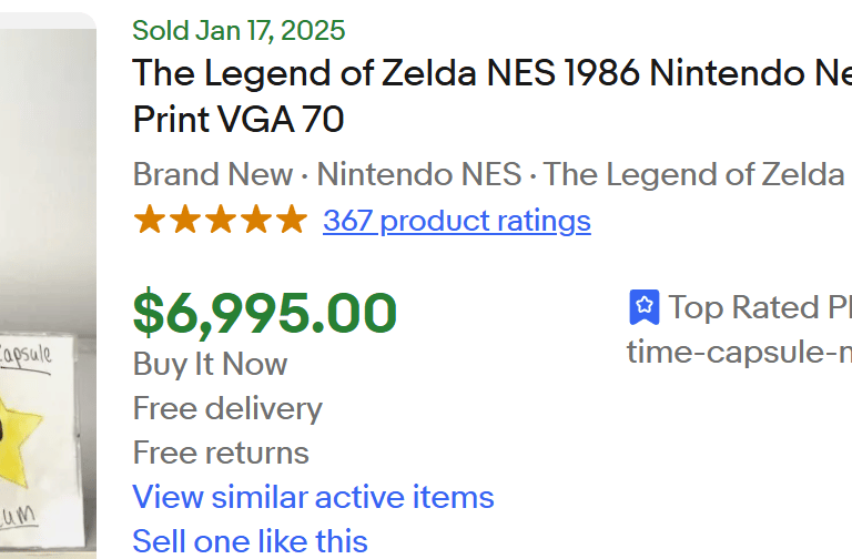 the legend of zelda nes 1986 ninteno ebay sold listing