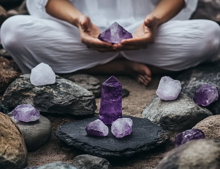 Person with crystals for crystal healing