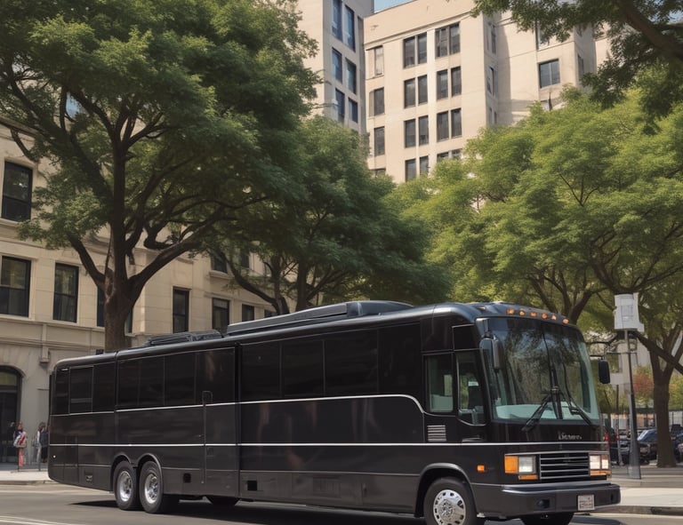 a tour bus parked on the side of the road