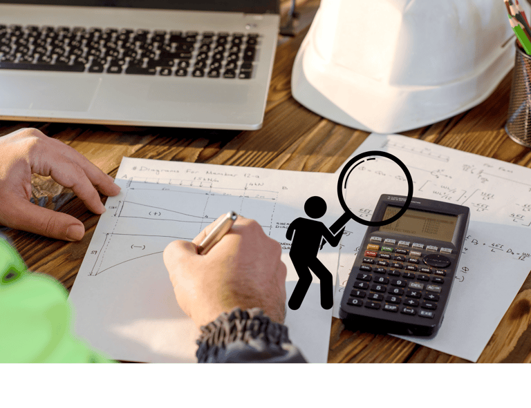 Imagens de papéis, contas, planilhas e uma lupa