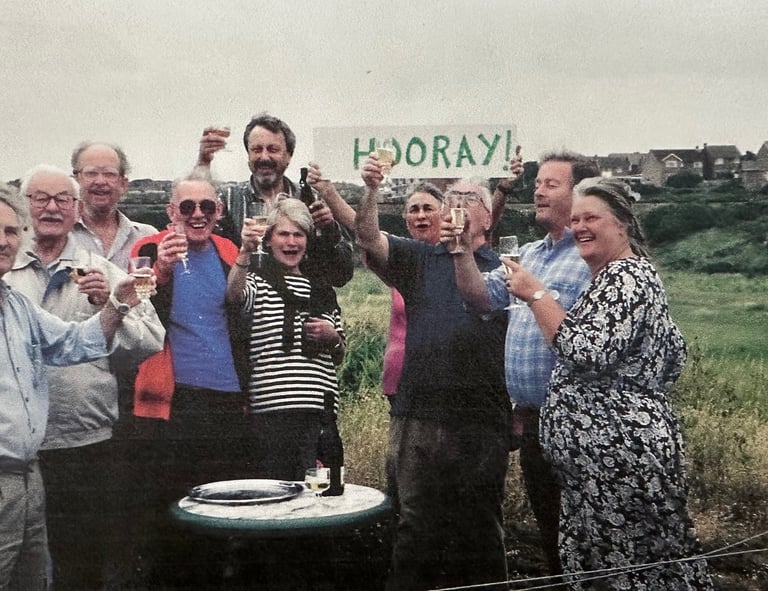 Victorious founder members of the Friends of the Brickfield celebrating in 1997