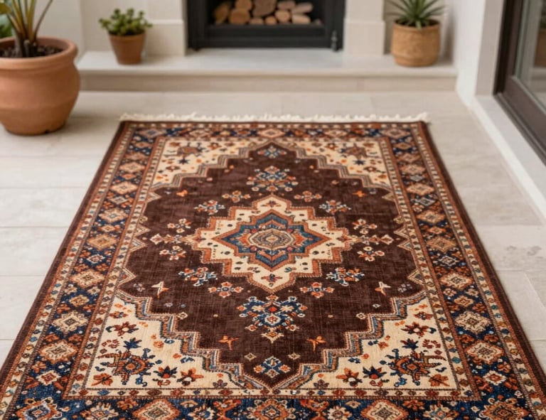 A vibrant carpet being treated with biodegradable cleaning products by a professional.