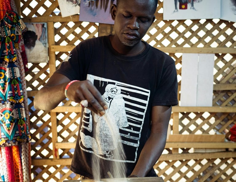 homme faisant de la peinture de sable 