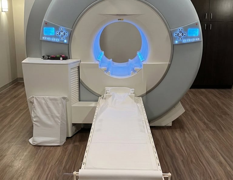 Siemens MRI machine used for brain, spine, and neurological imaging in a clinical exam room.