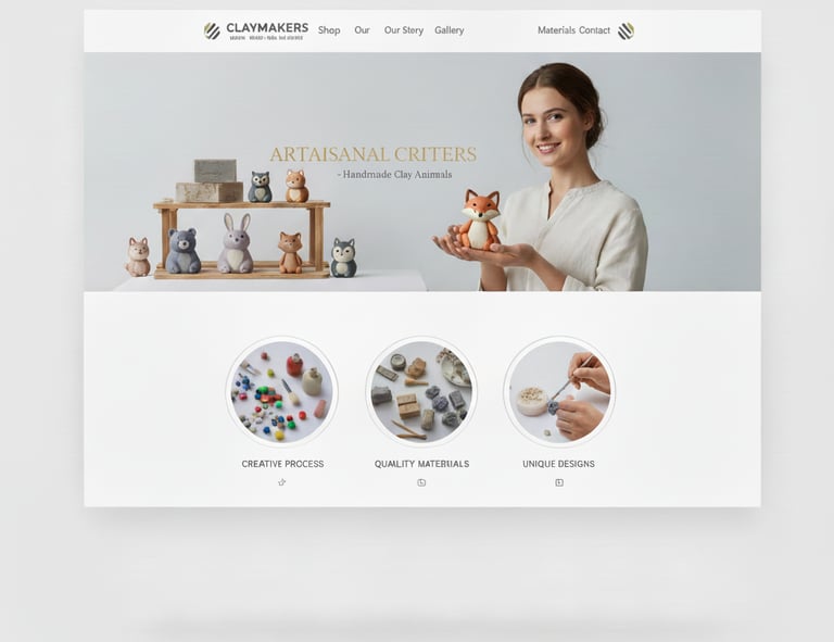 Image of a website displaying handmade clay figurines