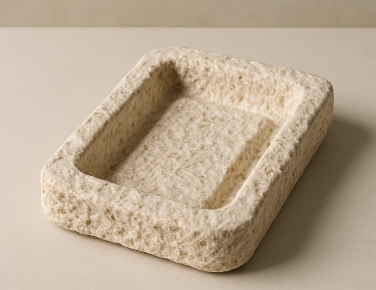 Compostable mycelium packaging tray as a thermocol replacement.