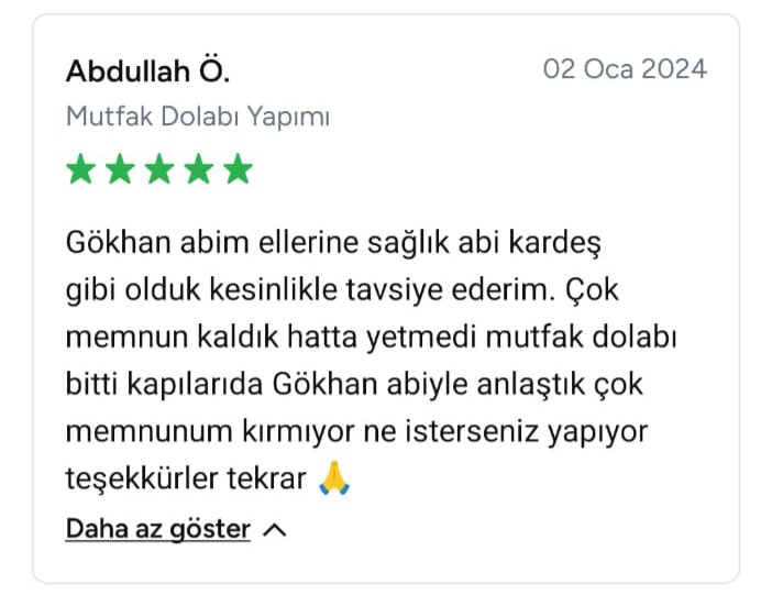 Abdullah mutfak dolabı yenileme için evaloft yapı dekorasyonu övdü