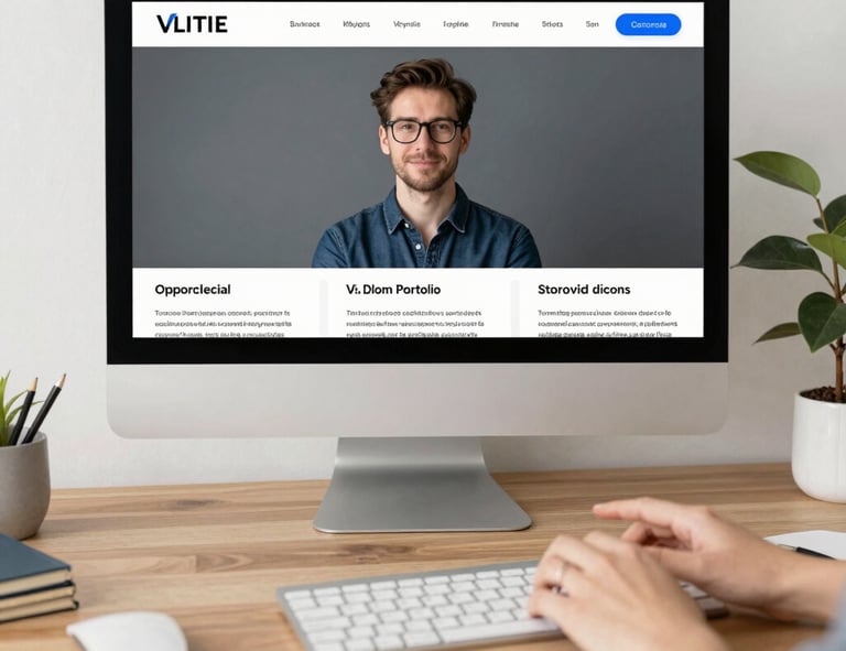 A sleek portfolio webpage displaying videos, images, and project descriptions.