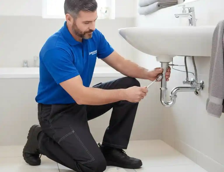 Plomero realizando instalacion de sanitarios en domicilio servico Destapaciones MG