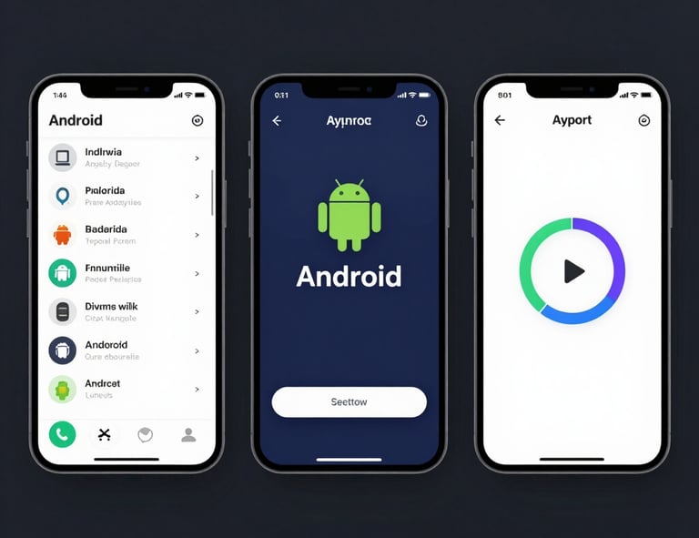 A mobile app interface displayed on both Android and iOS devices.