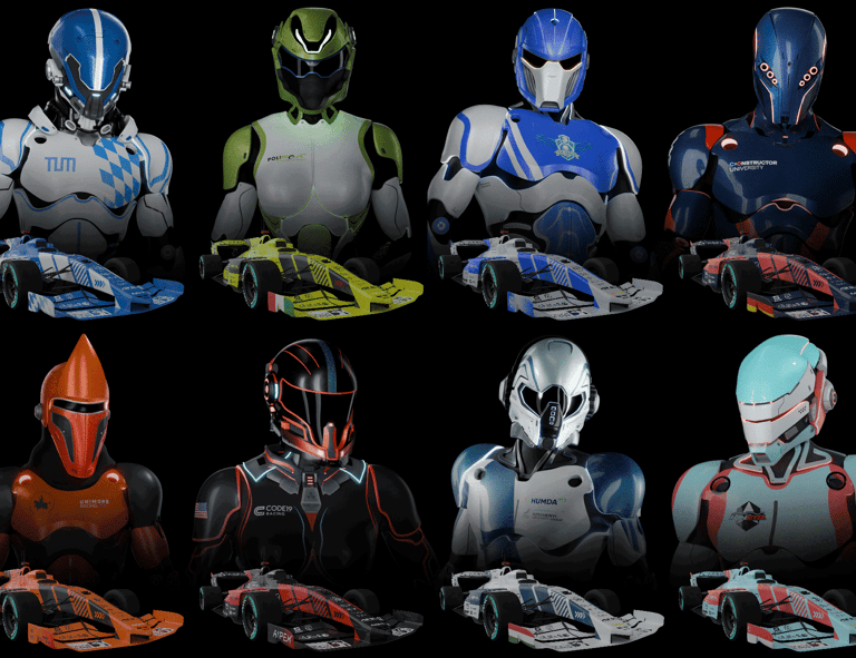 a group of different colored helmets and helmets