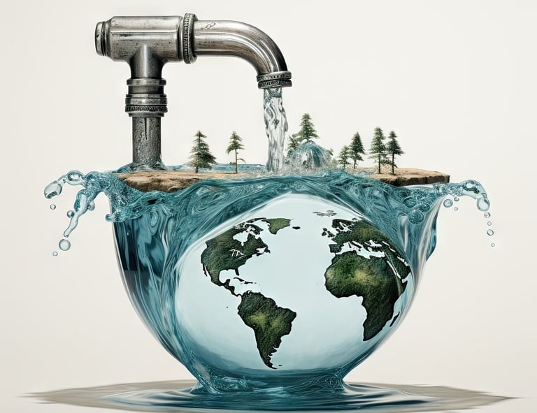a faucet with a faucet of water that fills the world water
