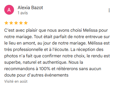 Avis google photographe de mariage Bourges 18