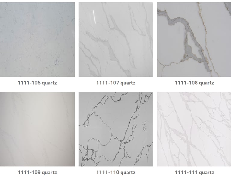 a variety of marbled surfaces and finishes