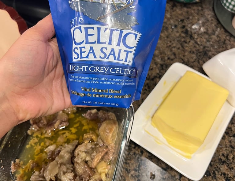 Ingredients for bone marrow butter: marrow, butter, and mineral Celtic Sea Salt