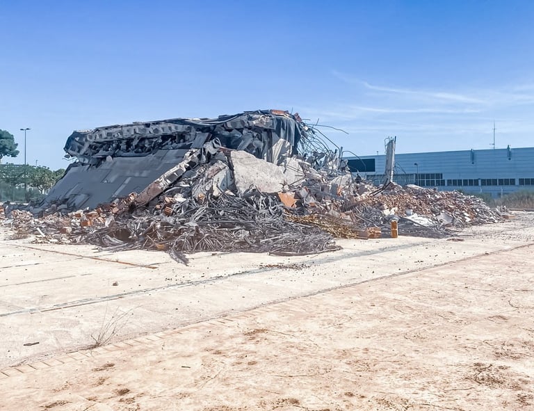 a pile of rubble in a building with a pile of rubble