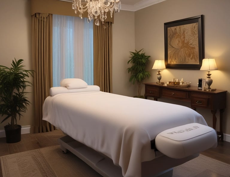 A collection of cosmetics is neatly displayed, including a makeup brush, a black zippered pouch, and several rose-gold capped jars. A tube that reads 'nude by nature' is partially visible, suggesting a beauty product brand.