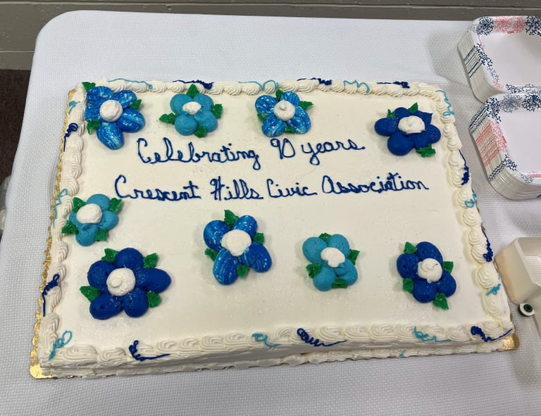Cake with text saying Celebrating 90 Years Crescent Hills Civic Association