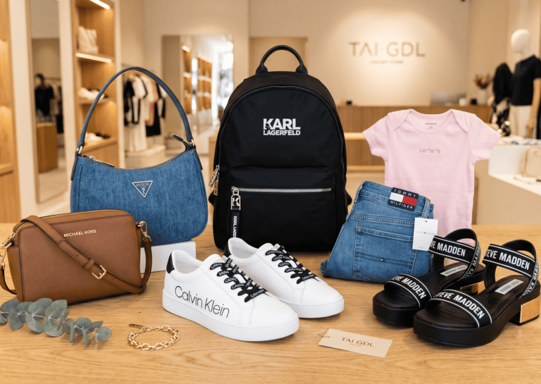 Exhibición moda diseñador con mochila Karl Lagerfeld, Tenis Calvin Klein,  bolso Michael steve madde