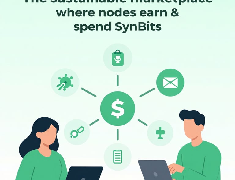 The sustainable marketplace where nodes earn and spend SynBits.
