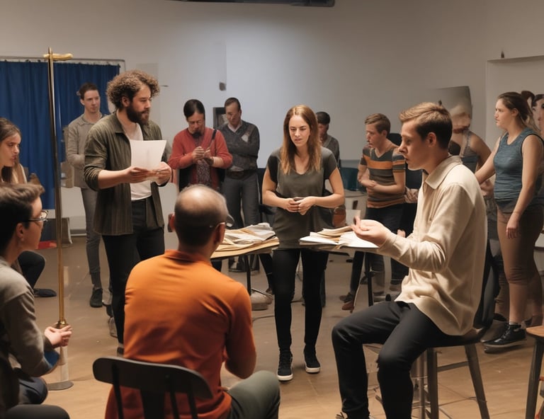 A vibrant classroom scene with students engaged in vocal training.