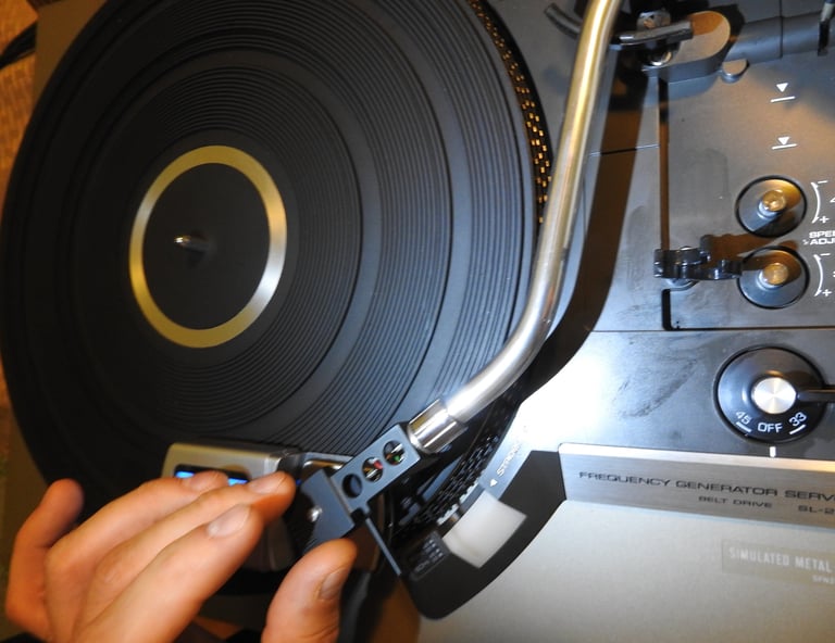 Testing a turntable after repair.