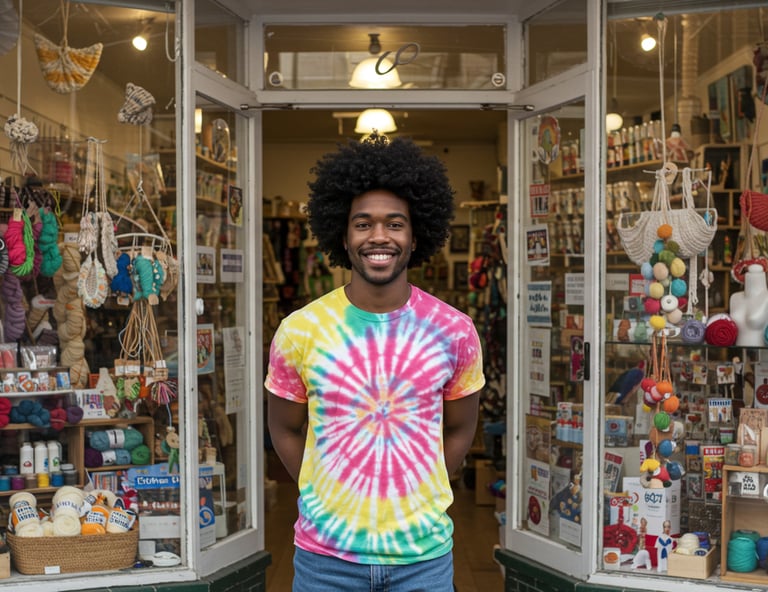 Small business owner standing in front of store