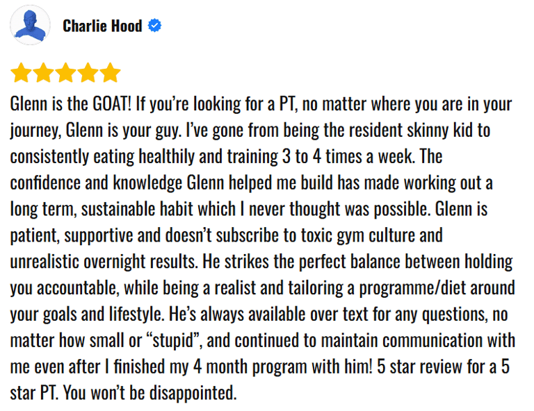 A google review for personal training in London England